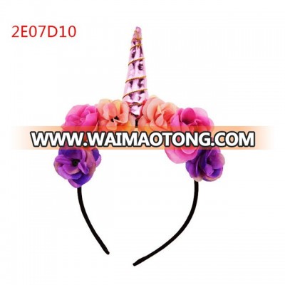 New design cute flower unicorn hair band with plastic Hair band headdress